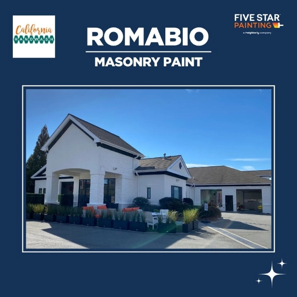 Before: unpainted brick commercial exterior | After: white-painted masonry exterior with clean, modern finish